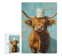 Rompecabezas 300 PCS para Adultos Scottish Highland Cow with Toilet Paper Hat Rompecabezas para Adultos Juego De Ingenio Una Obra De Arte Diversión En Casa Actividades, 300 PCS