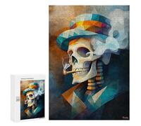 Rompecabezas 300 PCS Para Adultos Skull Smoking A Cigarette - Cubist Minimalist Vision - Vibrant Masterpiece Inspired by Vincent Van G... Rompecabezas Para Adultos Juguete Decoración De Pared Mejora L