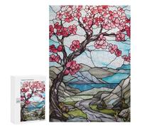 Rompecabezas 300 PCS para Adultos Stained Glass Blossom Tree Rompecabezas para Adultos Juegos Familiares Carrera De Velocidad Manual Regalos para Amigos Y Familiares 300 PCS