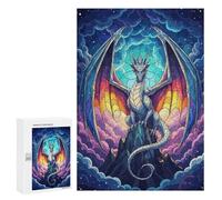 Rompecabezas 300 PCS para Adultos Stained Glass Dragon on Mountain Peak Rompecabezas para Adultos Juguete Decoración De Pared Mejora La Memoria Regalo De Cumpleaños, Regalos, 300 PCS