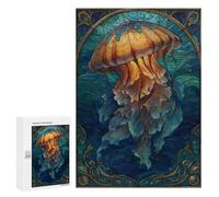 Rompecabezas 300 PCS para Adultos Stained Glass Jellyfish in Ocean Rompecabezas Juego Familiar Difícil Oferta Difícil como Regalo para Toda La Familia 300 PCS
