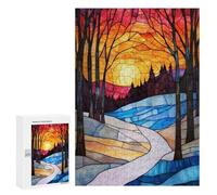 Rompecabezas 300 PCS para Adultos Stained Glass Sunset Landscape Rompecabezas para Adultos Juego De Ingenio Regalo De Cumpleaños Ayuda A Ejercitar El Cerebro 300 PCS
