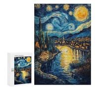 Rompecabezas 300 PCS para Adultos Starry Night Over Town Rompecabezas para Adultos Juegos Familiares Carrera De Velocidad Manual Regalos para Amigos Y Familiares 300 PCS