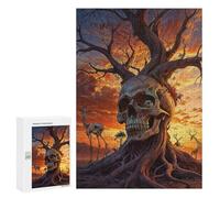 Rompecabezas 300 PCS para Adultos Surreal Sunset Skull Tree Rompecabezas para Adultos Juegos Divertidos Vacaciones En Casa Matar El Tiempo para Cumpleaños, Navidad 300 PCS