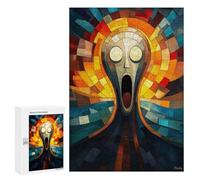 Rompecabezas 300 PCS para Adultos The Scream Stained Glass Mosaic Artwork Rompecabezas para Adultos Juguete Decoración De Pared Decoración del Hogar para Cumpleaños, Navidad 300 PCS