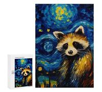 Rompecabezas 300 PCS para Adultos The Starry Night Raccoon Rompecabezas para Adultos Juegos Relajantes Corte De Precisión Oferta como Regalo para Toda La Familia 300 PCS