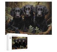 Rompecabezas 300 PCS para Adultos Three Flat Coated Retriever Puppies Rompecabezas para Adultos Juegos De Relajación Decoración Cumpleaños 300 PCS