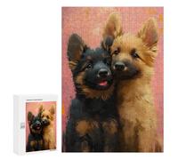 Rompecabezas 300 PCS para Adultos Two German Shepherd Puppies Rompecabezas para Adultos Juegos Divertidos Vacaciones En Casa Matar El Tiempo para Cumpleaños, Navidad 300 PCS