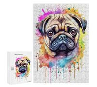 Rompecabezas 300 PCS para Adultos Watercolor Pug Puppy Rompecabezas para Adultos Juguetes De Bricolaje Pero Divertidos Y Humorísticos para Cumpleaños, Navidad 300 PCS