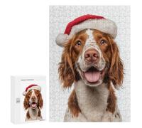 Rompecabezas 300 PCS para Adultos Welsh Springer Spaniel Dog with Santa Hat Portrait Rompecabezas para Adultos Juguetes De Bricolaje Pero Divertidos Y Humorísticos para Cumpleaños, Navidad 300 PCS