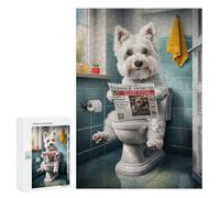 Rompecabezas 300 PCS para Adultos Westie on The Toilet Rompecabezas para Adultos Juguetes De Bricolaje Pero Divertidos Y Humorísticos para Cumpleaños, Navidad 300 PCS