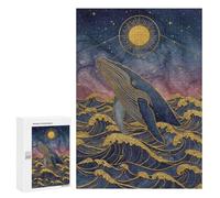 Rompecabezas 300 PCS para Adultos Whale in Ocean with Golden Sun Rompecabezas para Adultos Juguete Decoración De Pared Mejora La Memoria Regalo De Cumpleaños, Regalos, 300 PCS