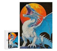 Rompecabezas 300 PCS para Adultos White Dragon Roaring at The Moon Rompecabezas para Adultos Juguete Decoración De Pared Decoración del Hogar para Cumpleaños, Navidad 300 PCS