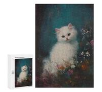 Rompecabezas 300 PCS para Adultos White Kitten in Flowers Rompecabezas para Adultos Juguete Decoración De Pared Decoración del Hogar para Cumpleaños, Navidad 300 PCS