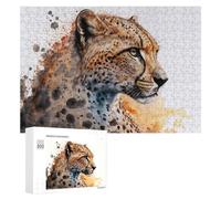 Rompecabezas 300 PCS para Adultos Wild Cheetah Watercolor Portrait Rompecabezas para Adultos Juegos Relajantes Decoración Perfecta como Regalo para Toda La Familia 300 PCS