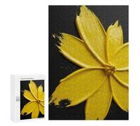 Rompecabezas 300 PCS para Adultos Yellow Paint Flower on Black Background Rompecabezas para Adultos Juguete Decoración De Pared Mejora La Memoria Regalo De Cumpleaños, Regalos, 300 PCS