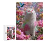 Rompecabezas 300 PCS Rainbow Cat in Flower Garden Rompecabezas para Adultos Mejora La Memoria Interacción Entre Padres E Hijos Juegos De Ingenio para La Familia 300 PCS