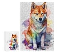 Rompecabezas 300 PCS Shiba Inu Watercolor Dog Rompecabezas para Adolescentes Juegos Relajantes Desafío Difícil Cumpleaños Y Navidad 300 PCS