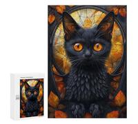 Rompecabezas 300 PCS Stained Glass Bat Cat Rompecabezas para Adultos Juguete Decoración De Pared Patrón De Ensamblaje Oferta como Regalos para Toda La Familia 300 PCS
