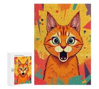 Rompecabezas 300 PCS Surprised Orange Cat Rompecabezas para Adultos Juguete Decoración De Pared Patrón De Ensamblaje Oferta como Regalos para Toda La Familia 300 PCS