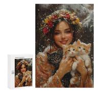 Rompecabezas 300 PCS Winter Floral Crown with Kittens-3 Rompecabezas para Adultos: Divertidos Y con Humor. Cada Pieza Es Única. Diversión Familiar Y Noche De Juegos 300 PCS
