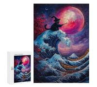Rompecabezas 300 PCS Wizard Cat and The Great Wave Rompecabezas para Adultos Juguete Decoración De Pared Patrón De Ensamblaje Oferta como Regalos para Toda La Familia 300 PCS