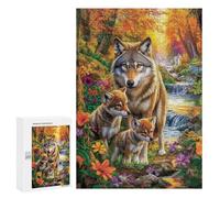 Rompecabezas 300 PCS Wolf Family in Autumn Forest Rompecabezas para Adultos: Divertidos Y con Humor. Cada Pieza Es Única. Diversión Familiar Y Noche De Juegos 300 PCS