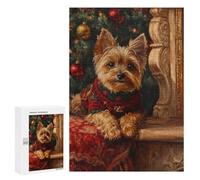 Rompecabezas 300 PCS Yorkie Christmas Portrait Holiday Dog Fireplace Portrait Rompecabezas para Adultos Juguete Decoración De Pared Regalo De Cumpleaños Oferta como Regalos para Toda La Familia 300 P