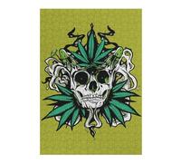 Rompecabezas 38x26cm/1000pcs para Adolescentes Stoned Skull with Cannabis Leaves Rompecabezas para Adultos Juego De Ingenio Decoración De Pared 38x26cm/1000pcs