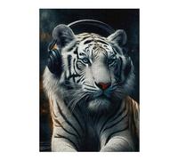 Rompecabezas 38x26cm/1000pcs para Adolescentes White Tiger with Headphones Rompecabezas para Adultos Juego De Ingenio Decoración De Pared 38x26cm/1000pcs