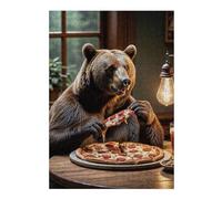 Rompecabezas 38x26cm/1000pcs para Adultos Bear Eating Pizza Funny Rompecabezas DIY Juguetes Patrón De Montaje Regalos para Amigos Y Familiares 38x26cm/1000pcs