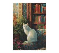 Rompecabezas 38x26cm/1000pcsS para Adolescentes Cozy Reading Nook with White Cat Rompecabezas para Adultos Juego Práctico Carrera De Velocidad De Manos Ayuda A Ejercitar El Cerebro 38x26cm/1000pcsS