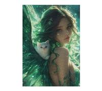 Rompecabezas 38x26cm/1000pcsS para Adolescentes Enchanted Angel with White Cat Rompecabezas para Adultos Juego Práctico Carrera De Velocidad De Manos Ayuda A Ejercitar El Cerebro 38x26cm/1000pcsS