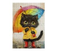 Rompecabezas 38x26cm/1000pcsS para Adolescentes Rainy Day Kitten with Umbrella-3 Rompecabezas para Adultos Juego Práctico Carrera De Velocidad De Manos Ayuda A Ejercitar El Cerebro 38x26cm/1000pcsS