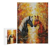 Rompecabezas 500 PCS Autumn Horses Reflection Painting Rompecabezas para Adolescentes Mejoran La Memoria Desafío Educativo Regalos para Amigos Y Familiares 500 PCS