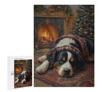 Rompecabezas 500 PCS Bernese Mountain Dog Sleeping by Christmas Fireplace Rompecabezas para Adultos Juguete Decoración De Pared Regalo De Cumpleaños Oferta como Regalos para Toda La Familia 500 PCS