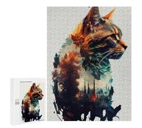 Rompecabezas 500 PCS Cat Double Exposure Rompecabezas para Adultos Juguete Decoración De Pared Patrón De Ensamblaje Oferta como Regalos para Toda La Familia 500 PCS