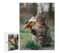 Rompecabezas 500 PCS Cat Enjoying A Sip of Beer Rompecabezas para Adultos Juguete Decoración De Pared Patrón De Ensamblaje Oferta como Regalos para Toda La Familia 500 PCS
