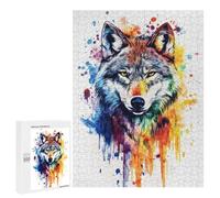 Rompecabezas 500 PCS Colorful Wolf Watercolor Rompecabezas para Adultos Juguete Decoración De Pared Patrón De Ensamblaje Oferta como Regalos para Toda La Familia 500 PCS