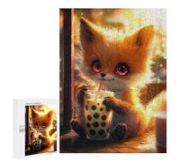 Rompecabezas 500 PCS Cute Fox Drinking Boba Tea Rompecabezas para Adultos Juguete Decoración De Pared Patrón De Ensamblaje Oferta como Regalos para Toda La Familia 500 PCS