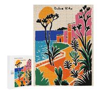 Rompecabezas 500 PCS Dolce Vita Coastal Landscape Illustration Rompecabezas para Adolescentes Carrera De Velocidad Manual Actividades Divertidas En Casa Juego Desafiante Y Juego Familiar 500 PCS