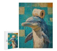 Rompecabezas 500 PCS Dolphin with Toilet Paper on Head Rompecabezas para Adolescentes Mejoran La Memoria Desafío Educativo Regalos para Amigos Y Familiares 500 PCS