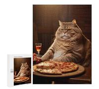 Rompecabezas 500 PCS Fat Cat Pizza Dinner Food Rompecabezas para Adultos Juguete Decoración De Pared Patrón De Ensamblaje Oferta como Regalos para Toda La Familia 500 PCS