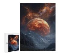 Rompecabezas 500 PCS Fiery Planet Over Mountain Range Rompecabezas para Adultos Mejora La Memoria Interacción Entre Padres E Hijos Juegos De Ingenio para La Familia 500 PCS