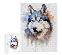 Rompecabezas 500 PCS Husky Watercolor Dog Rompecabezas para Adultos Juguete Decoración De Pared Regalo De Cumpleaños Oferta como Regalos para Toda La Familia 500 PCS