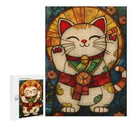 Rompecabezas 500 PCS Lucky Cat Stained Glass Art Rompecabezas para Adolescentes Mejoran La Memoria Desafío Educativo Regalos para Amigos Y Familiares 500 PCS