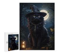 Rompecabezas 500 PCS Magical Black Cat with Witch Hat Rompecabezas para Adolescentes Alivia El Estrés Desafío Educativo Regalos Y Cumpleaños Únicos 500 PCS
