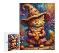 Rompecabezas 500 PCS Magical Cat with Pizza Hat Rompecabezas para Adolescentes Carrera De Velocidad Manual Actividades Divertidas En Casa Juego Desafiante Y Juego Familiar 500 PCS