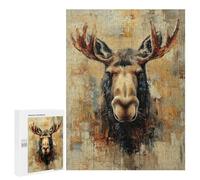 Rompecabezas 500 PCS Moose Portrait Painting Rompecabezas para Adultos Juguete Decoración De Pared Regalo De Cumpleaños Oferta como Regalos para Toda La Familia 500 PCS