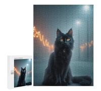 Rompecabezas 500 PCS Mystical Black Cat Night Rompecabezas para Adolescentes Que Mejoran La Memoria Juegos Familiares De Ingenio Difíciles Y Desafiantes 500 PCS